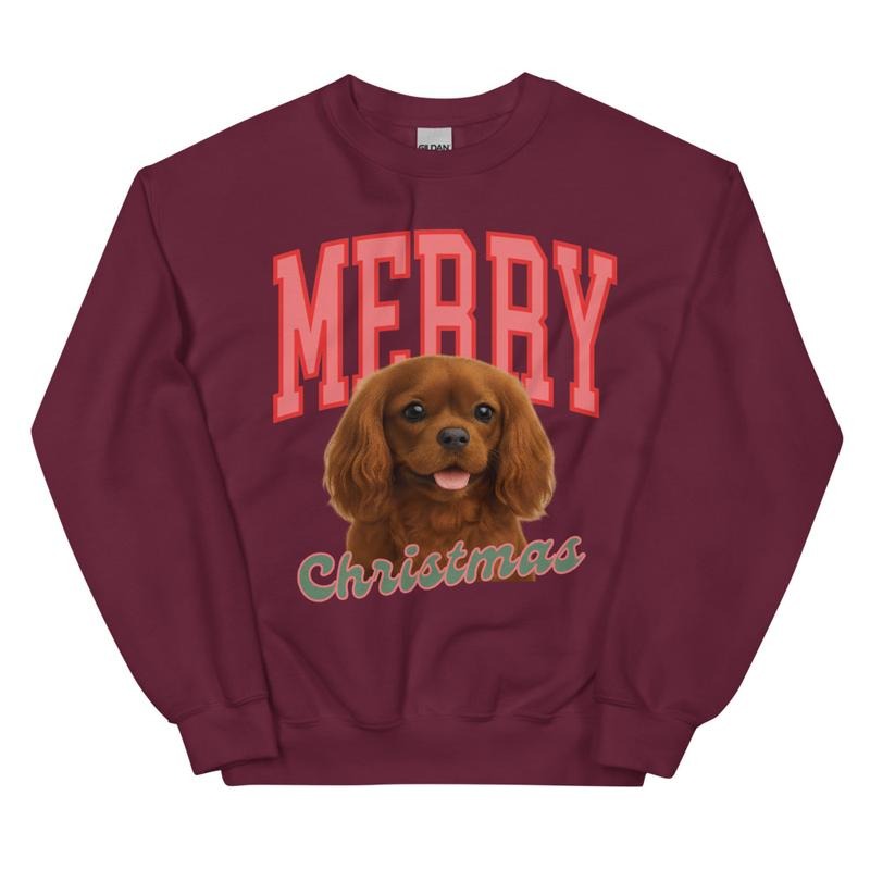 Merry Christmas Red Cavalier Sweatshirt, Christmas Dog, Festive Holiday Crewneck, Custom Sweatshirt T-Shirts, Hoodie