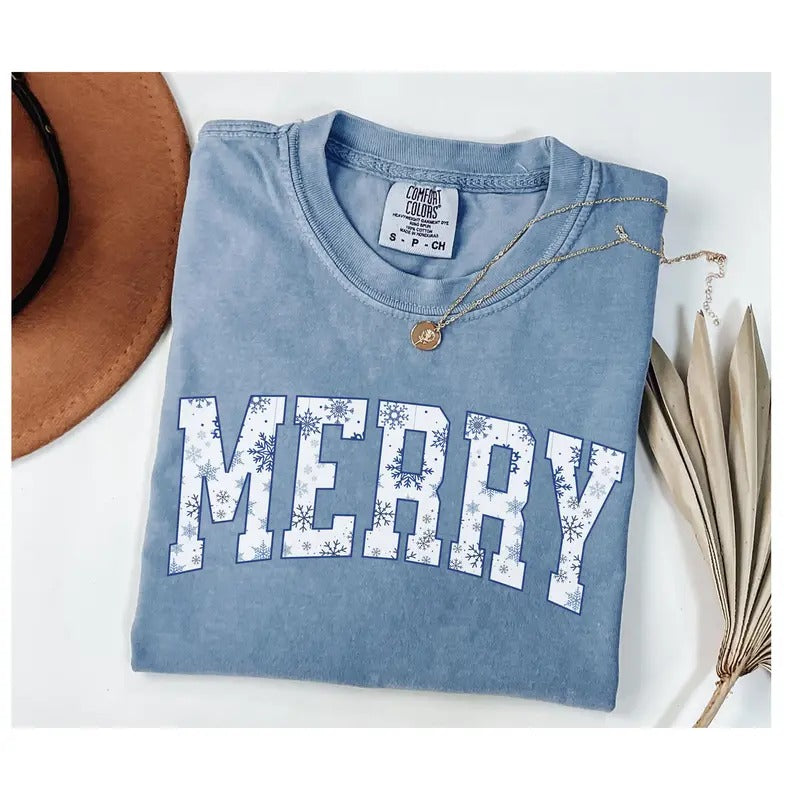 Merry Christmas Shirt, Mom Christmas Shirt, Blue Toile Snowflake Cute Winter Shirt, Merry Mama, Holiday Shirt, Merry...