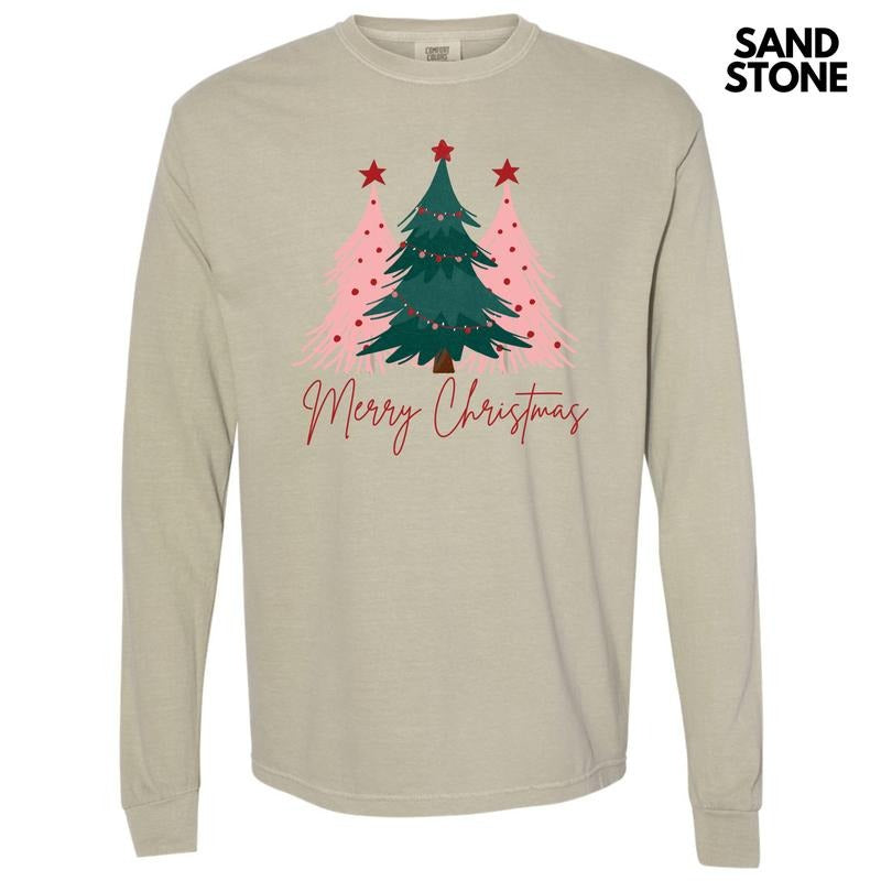 Merry Christmas Tree Trio Long Sleeve Comfort Colors T-Shirt 'NLB' Hoodie, Sweatshirt | HypeCrazeTee.com