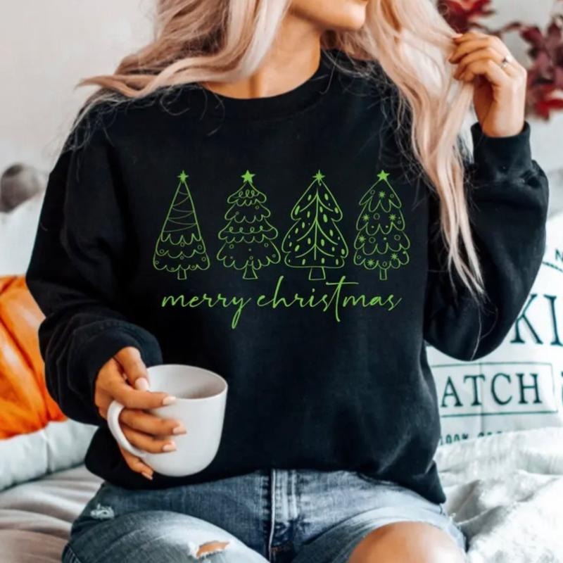 Merry Christmas Trees Crewneck Sweatshirt T-Shirts, Hoodie | HypeCrazeTee.com
