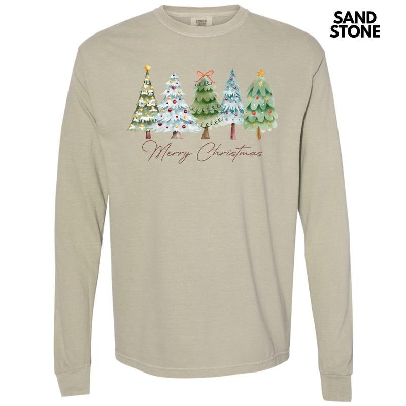 Merry Christmas Trees Long Sleeve Comfort Colors T-Shirt 'NLB' Hoodie, Sweatshirt | HypeCrazeTee.com