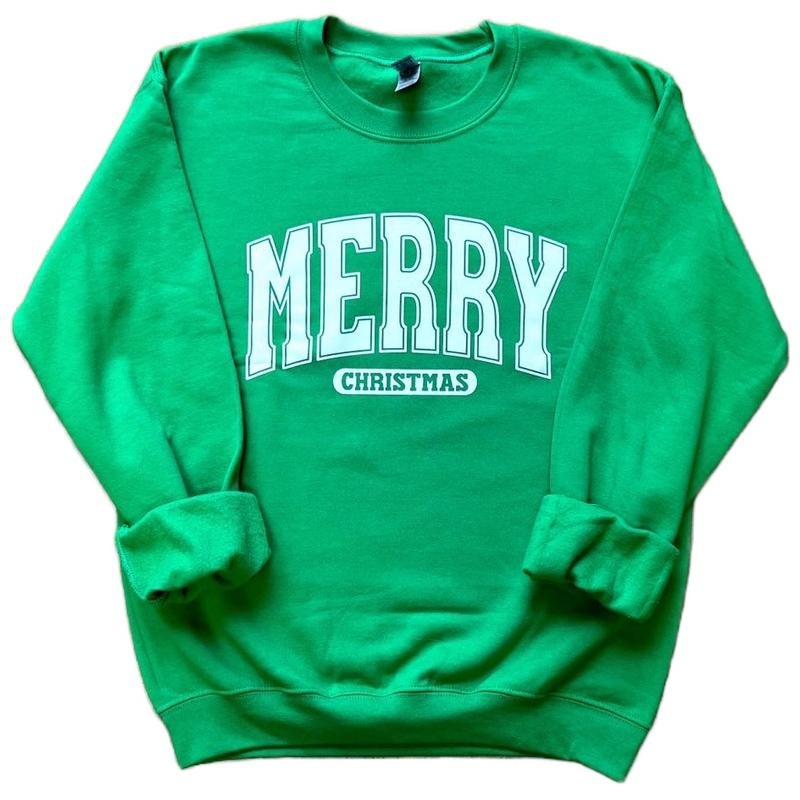Merry Christmas Varsity Crewneck Sweatshirt T-Shirts, Hoodie | HypeCrazeTee.com