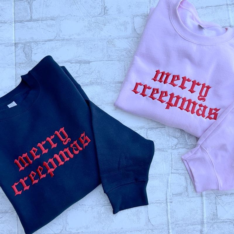Merry Creepmas Embroidered Crewneck Unisex Sweatshirt Spooky Christmas T-Shirts, Hoodie | HypeCrazeTee.com