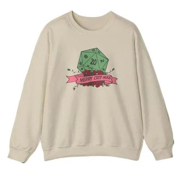 Merry Critmas DnD Sweatshirt, Dungeons and Dragons Christmas Party Shirt, Polyhedral Dice D20, Christmas Sweater, Dnd...
