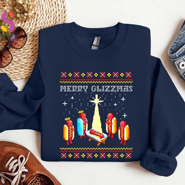 Merry Glizzmas Sweatshirt, Tacky Hoodie, Funny Hot Dogs Shirt, Christmas Ugly Sweater, Funny Christmas Gifts, Ugly Sweater