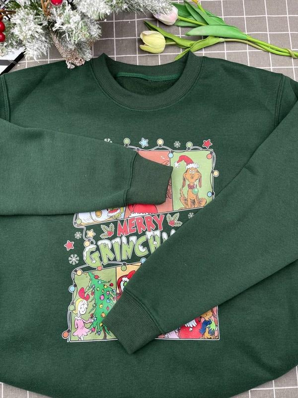 Merry Griinchmas Two Sided Sweatshirt - Christmas Party Tee - Trendy Xmas Sweater - Retro Sweatshirt - Winter Tee