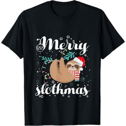 Merry Slothmas Christmas Pajama for Sloth Lovers T-Shirt Made in USA Hoodie, Sweatshirt | HypeCrazeTee.com