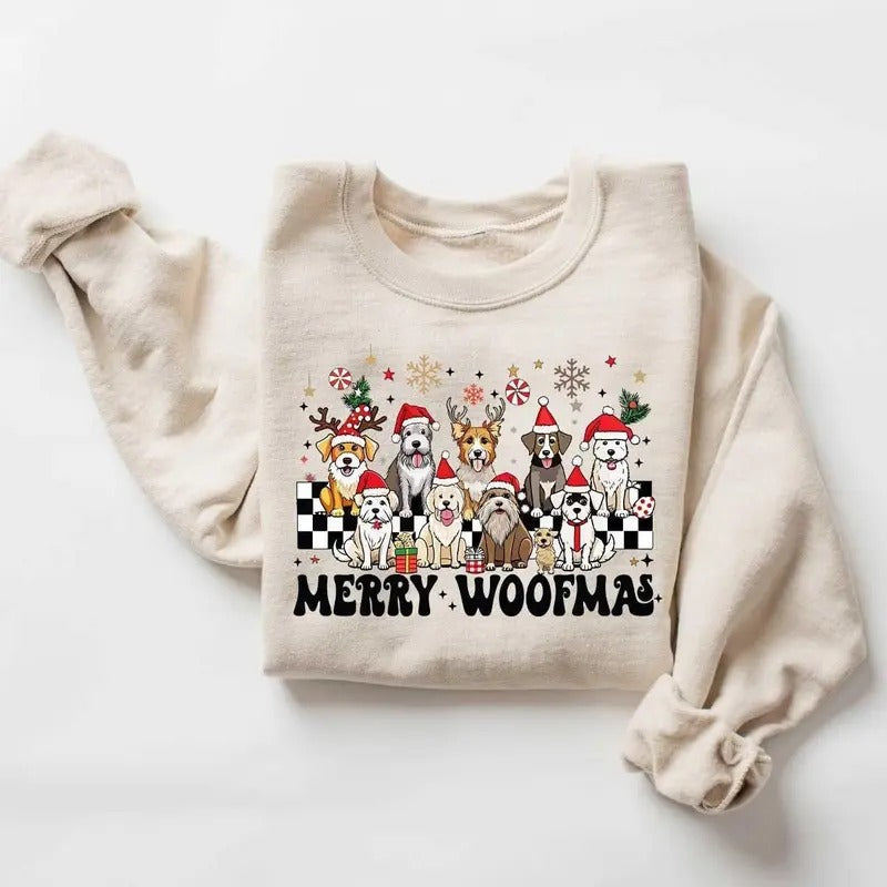 Merry Woofmas Christmas Dogs Sweatshirt, Meowy Christmas Dog Shirt, Funny Christmas Dog Shirt, Dog Christmas Sweatshirt...