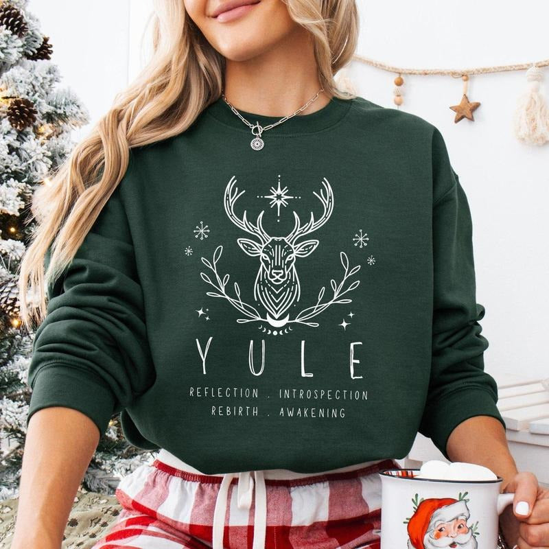 Merry Yule Reindeer Christmas Sweatshirt, Winter Solstice Shirt, Happy Yule Sweatshirt, Merry Yule Holiday Shirt, Pagan...