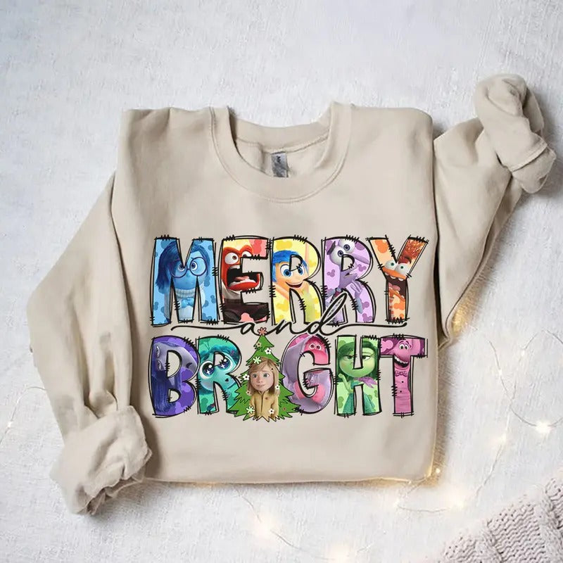 Merry and Bright Christmas Movies SweatShirt, Inside Out 2 Christmas Shirt , Inside Out Sweater, Family Party Hoodie,...
