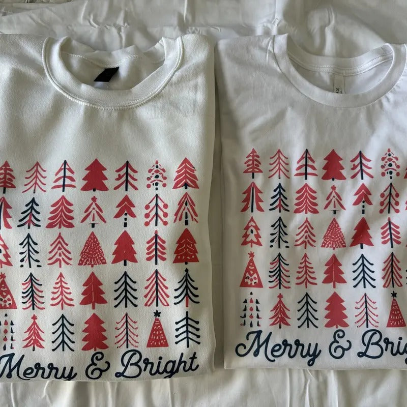 Merry and Bright Christmas Tree Sweatshirt or T Shirt Comfy Christmas Shirt Hoodie | HypeCrazeTee.com