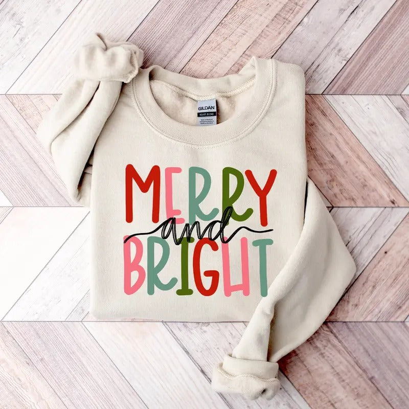 Merry and Bright Sweatshirt, Christmas Sweatshirt, Family Christmas Sweatshirt, Christmas Sweatshirts for Women, Merry...