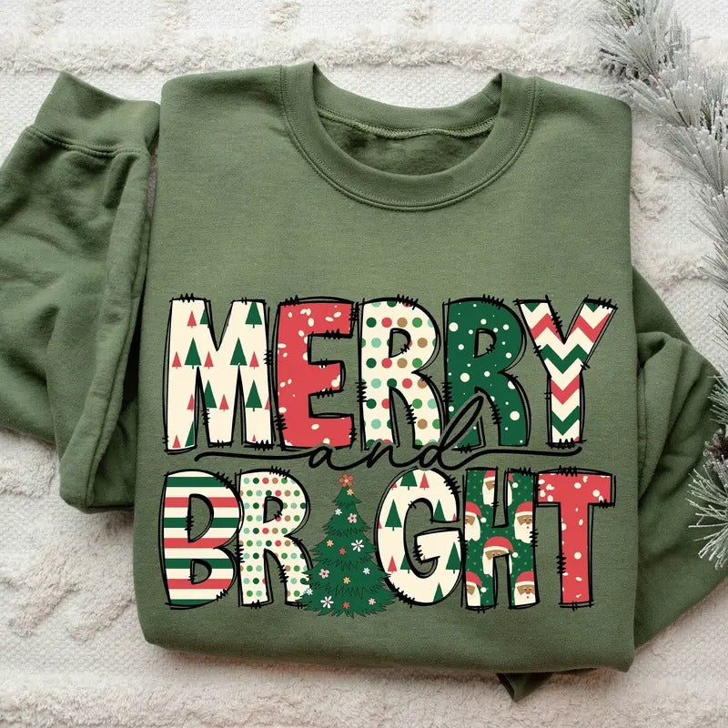 Merry and Bright Sweatshirt, Christmas Sweatshirt, Family Christmas Sweatshirt, Christmas Sweatshirts for Women, Merry...