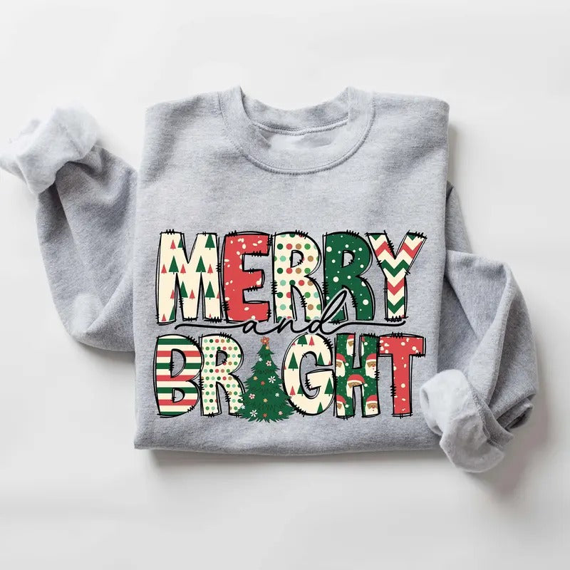 Merry and Bright Sweatshirt, Christmas Sweatshirt, Family Christmas Sweatshirt, Christmas Sweatshirts for Women, Merry...
