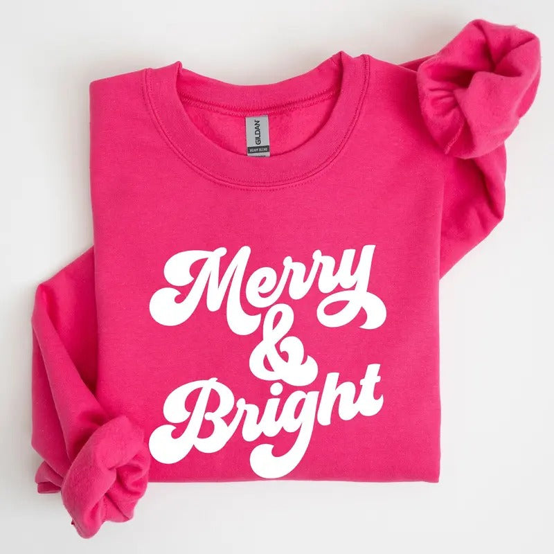 Merry and Bright, Classic Christmas, Winter, Santa, Xmas Sweatshirt, Women's Crew Neck, Crewneck T-Shirts, Hoodie