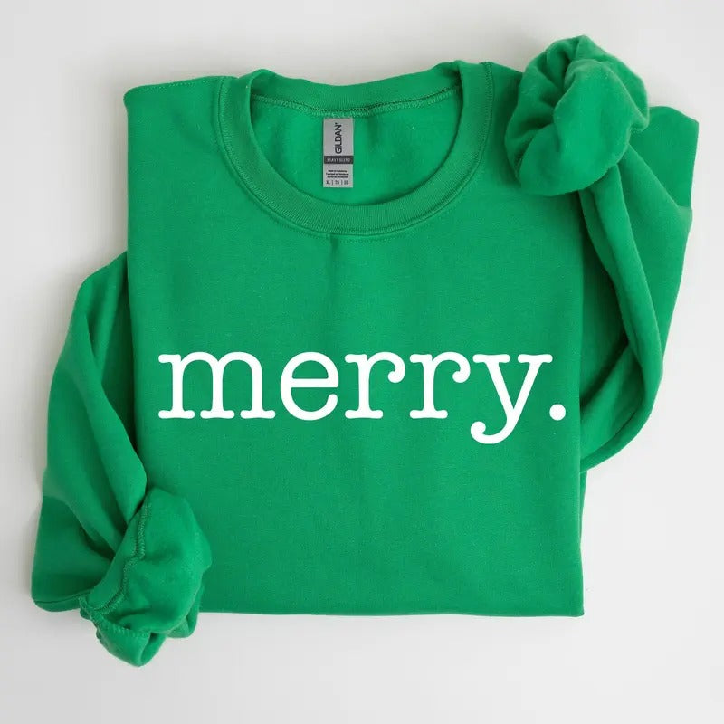 Merry, Classic Minimalist, Christmas, Winter, Snow, Santa, Xmas Sweatshirt, Women's Crew Neck, Crewneck T-Shirts, Hoodie