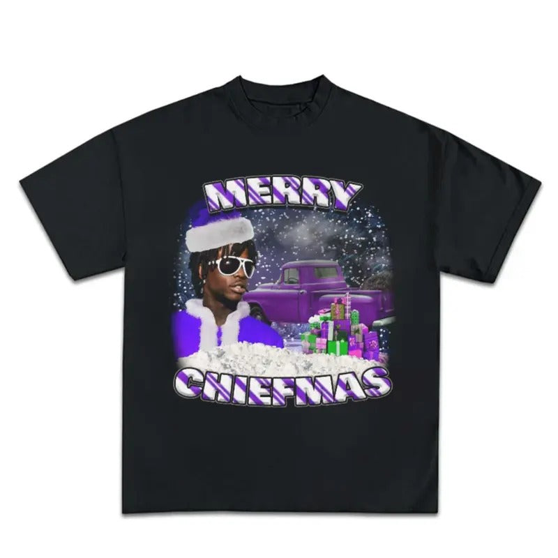 Mery Chiefmas Purple Winter Christmas Santa Keef Graphic Rap Tee Shirt Streetwear Menswear Top Hoodie, Sweatshirt