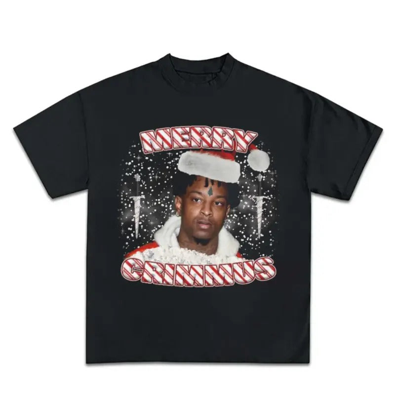 Mery Crimmus Red Winter Christmas Santa Savage Tree Tatto Graphic Rap Tee Shirt Streetwear Hoodie, Sweatshirt