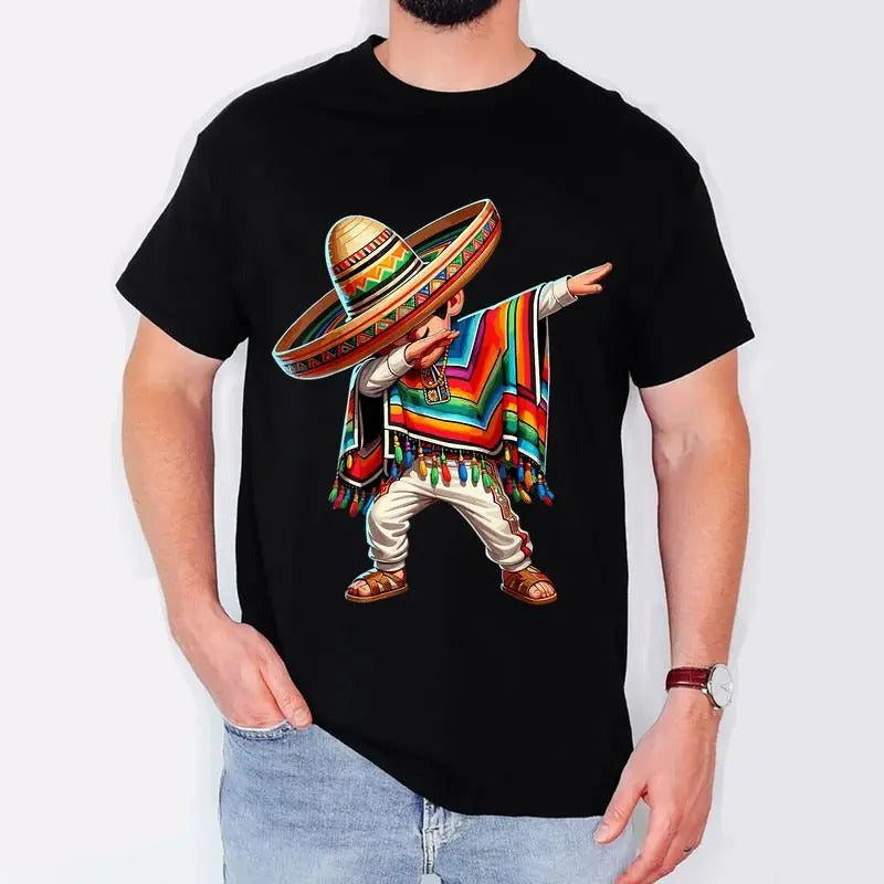 Mexican Boy Dabbing Poncho Cinco de Mayo T-Shirt, Retro Stripe Comfort TShirt,  Shirt, Unisex Cotton Tshirt for Men for...
