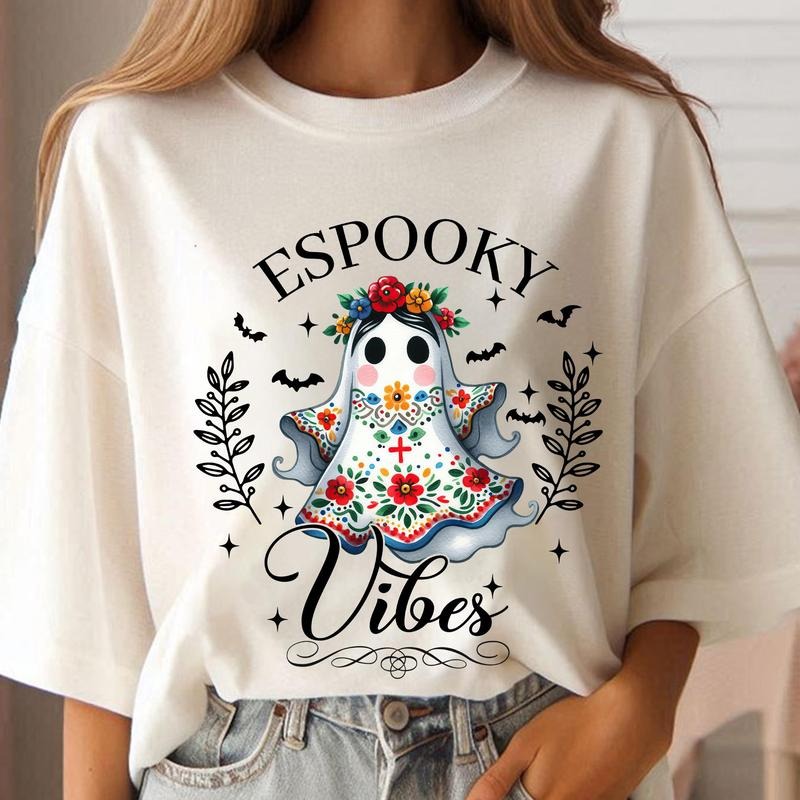 Mexican Halloween Espooky Vibes Mexican Boo Ghost T-shirt T-shirt, Aqui Espantan Concha Conchas Ghost T-shirt, Regalos Es...