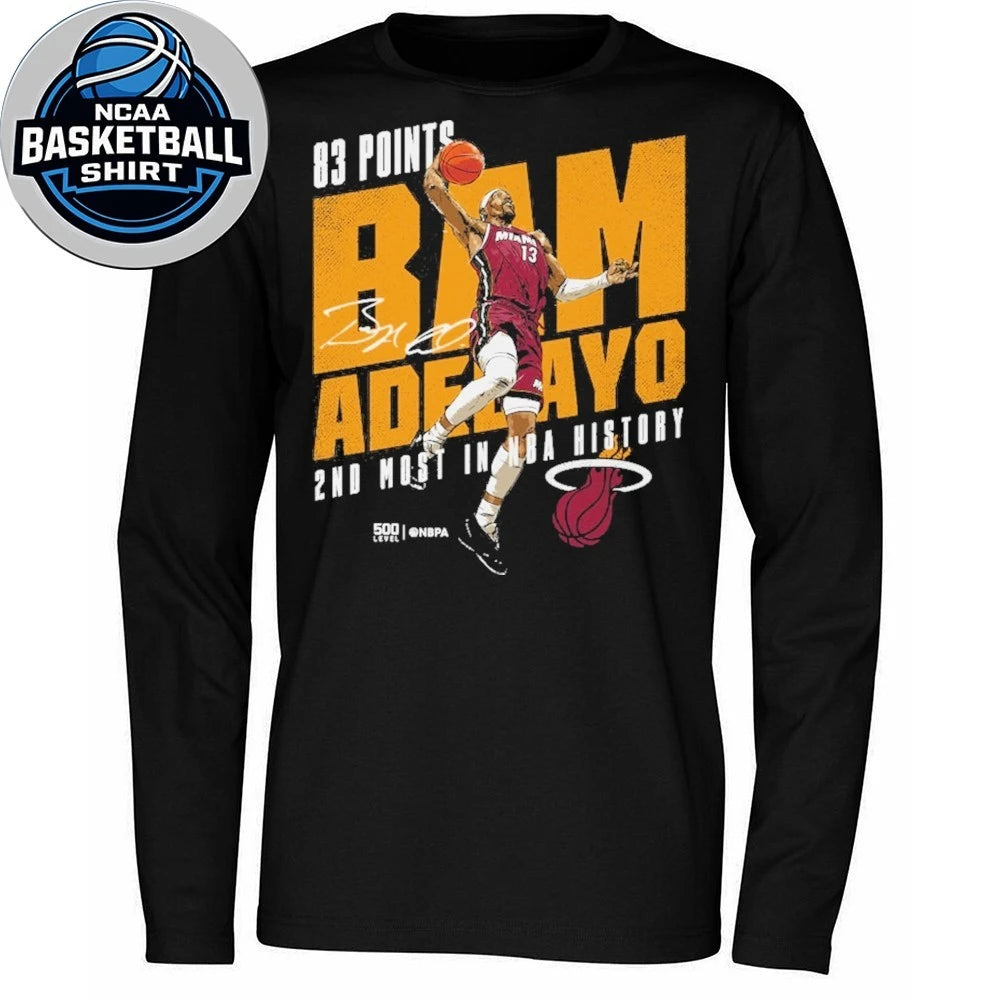 Miami Heat Bam Adebayo 500 Level Black 83 Points T-Shirt