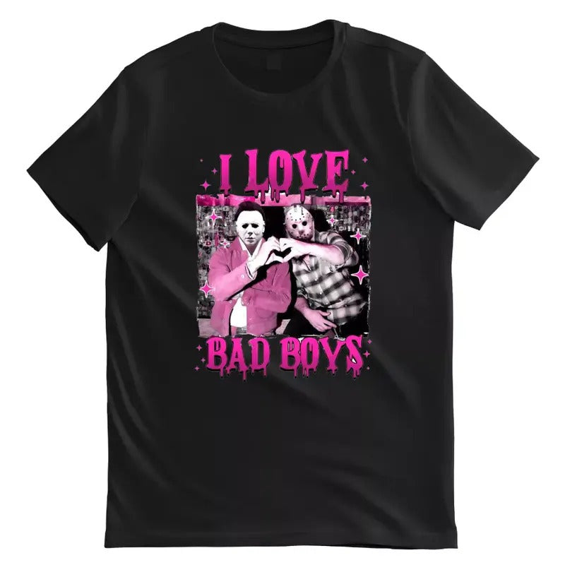 Michael Myers Jason Voorhees Heart Hand Shirt, I Love Bad Boys T-shirt Hoodie, Sweatshirt | HypeCrazeTee.com
