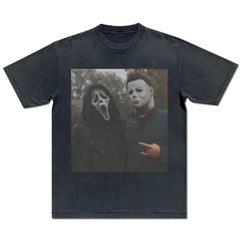 Michael Myers and Ghost Shirt Halloween Scary Movie T-Shirt Slasher Movie Birthday Gift 70s 80s 90s Vintage Horror Tee...