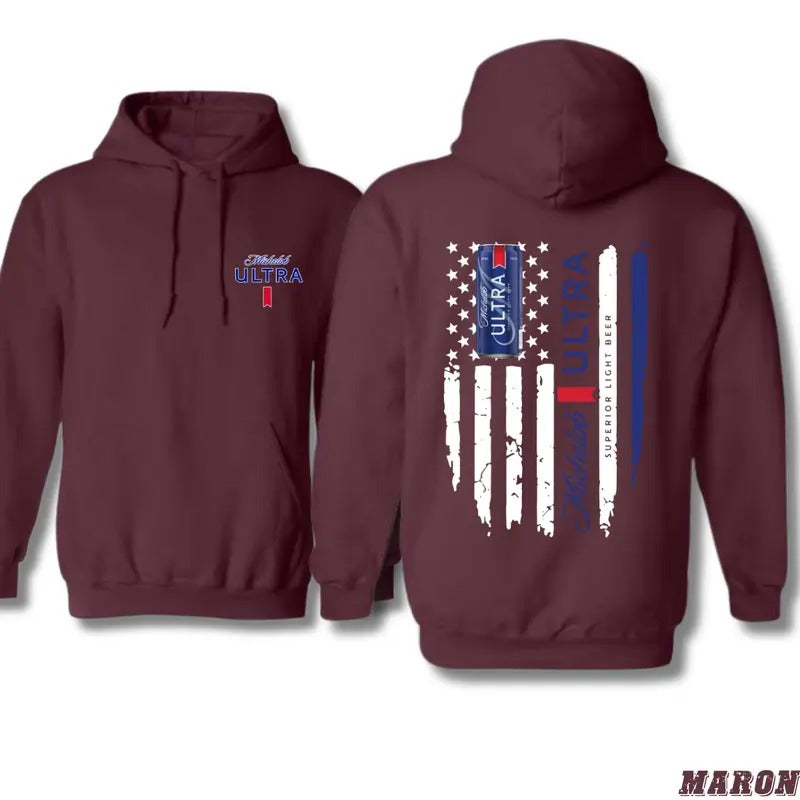Michelob Ultra American Flag Hoodie - Patriotic Beer Sweatshirt for USA & Beer Lovers T-Shirts | HypeCrazeTee.com