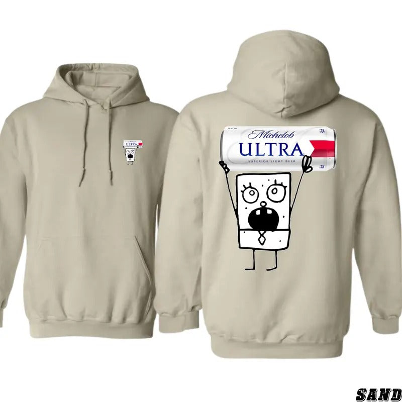 Michelob Ultra Beer Can Cartoon Design Unisex Hoodie for Casual Comfort - Menswear, Sweatshirts T-Shirts | HypeCrazeTee.com