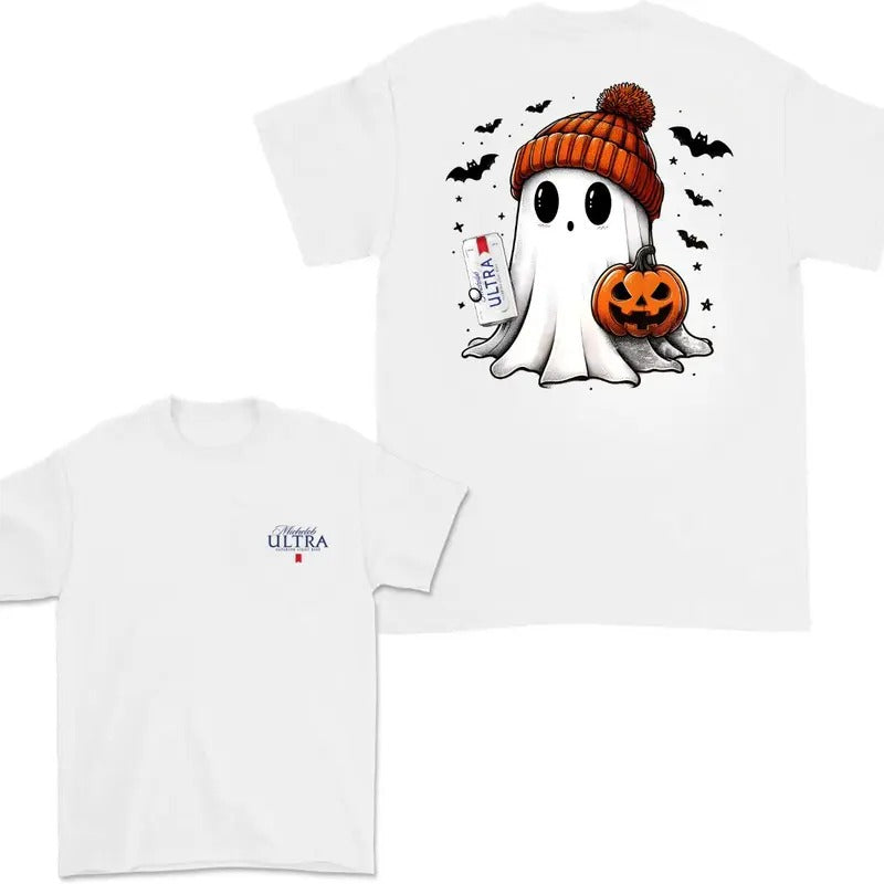 Michelob Ultra Ghost Cute Halloween 2 Sided T-Shirt, Michelob Ultra Halloween Shirt For Men And Women, Halloween Cute...