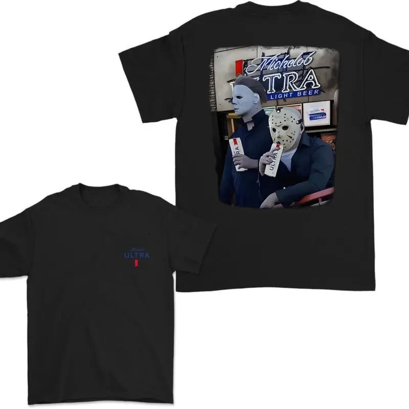 Michelob Ultra Michael Myers And Jason Voorhees 2 Sided Tshirt, Michelob Ultra Halloween Tshirt, Halloween Trendy...