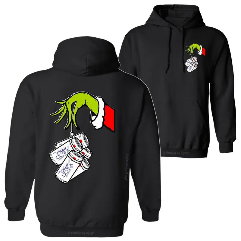 Michelob Ultra The Grin Hand Holding Michelob Beer Cans Green Guy Christmas 2 Sided Graphic Printed Unisex Classic Cotton...