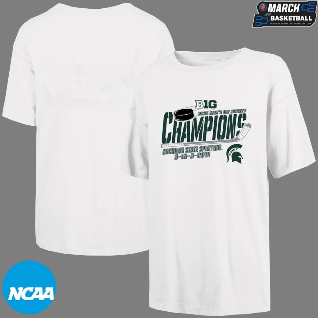 Michigan State Spartans 2026 Big Ten Hockey Champions 3 In A Row T-Shirts