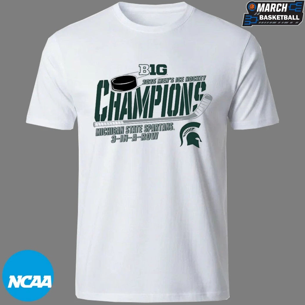Michigan State Spartans 2026 Big Ten Hockey Champions 3 In A Row T-Shirts