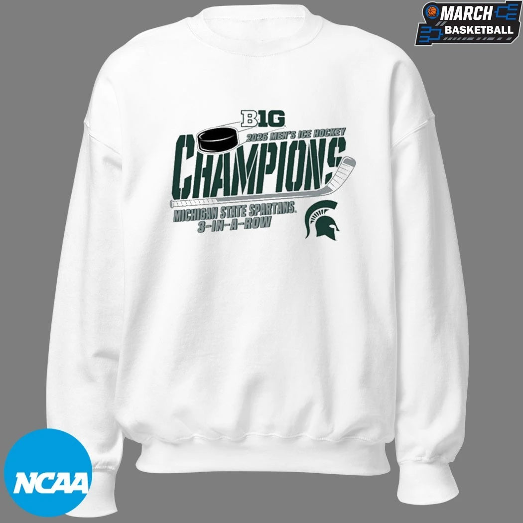 Michigan State Spartans 2026 Big Ten Hockey Champions 3 In A Row T-Shirts