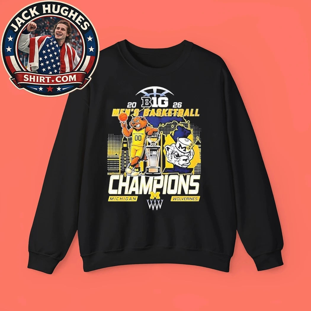 Michigan Wolverines Men’s Basketball B1G Big 10 Conference 2026 Champions Mascot And Logo T-Shirt