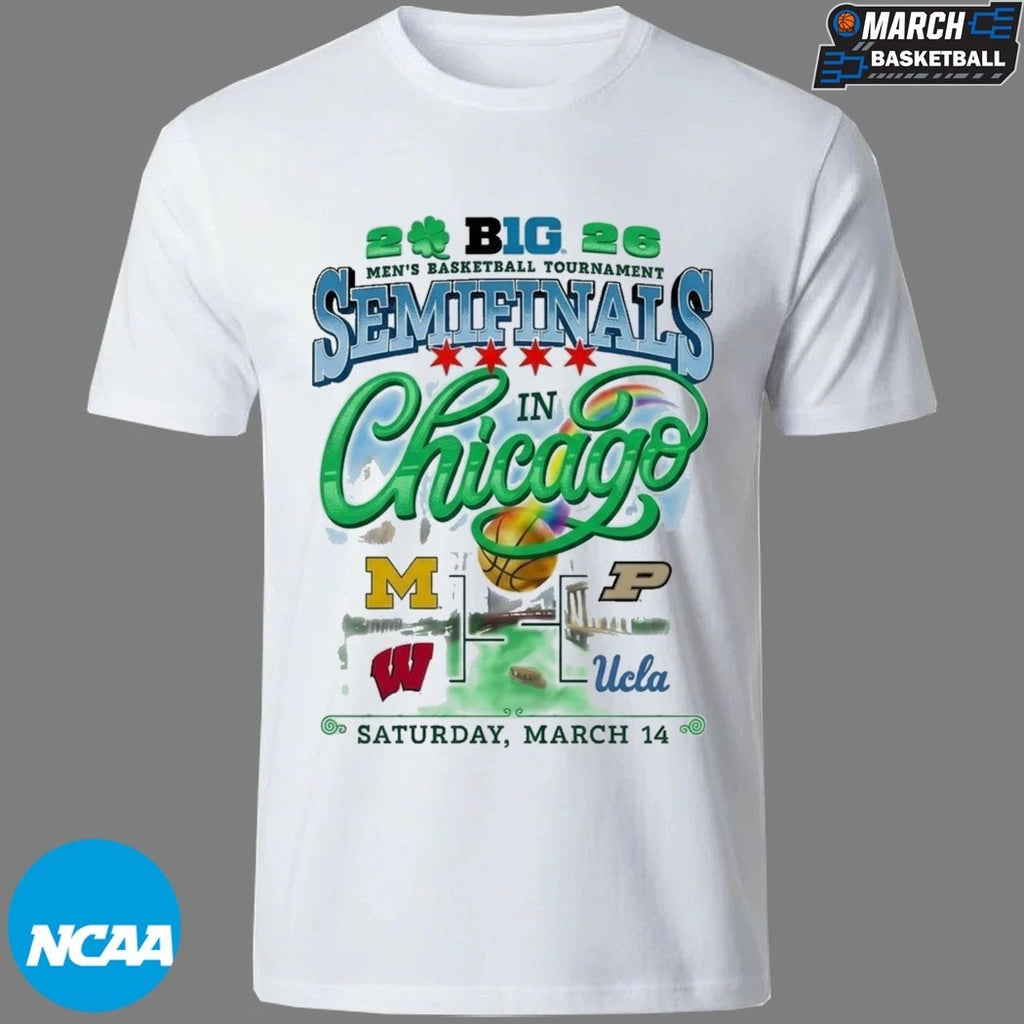 Michigan Wolverines Purdue Boilermakers Wisconsin Badgers UCLA Bruins Big Ten Men’s Basketball tournament  Green River Semifinals In Chicago 2026 T-Shirts