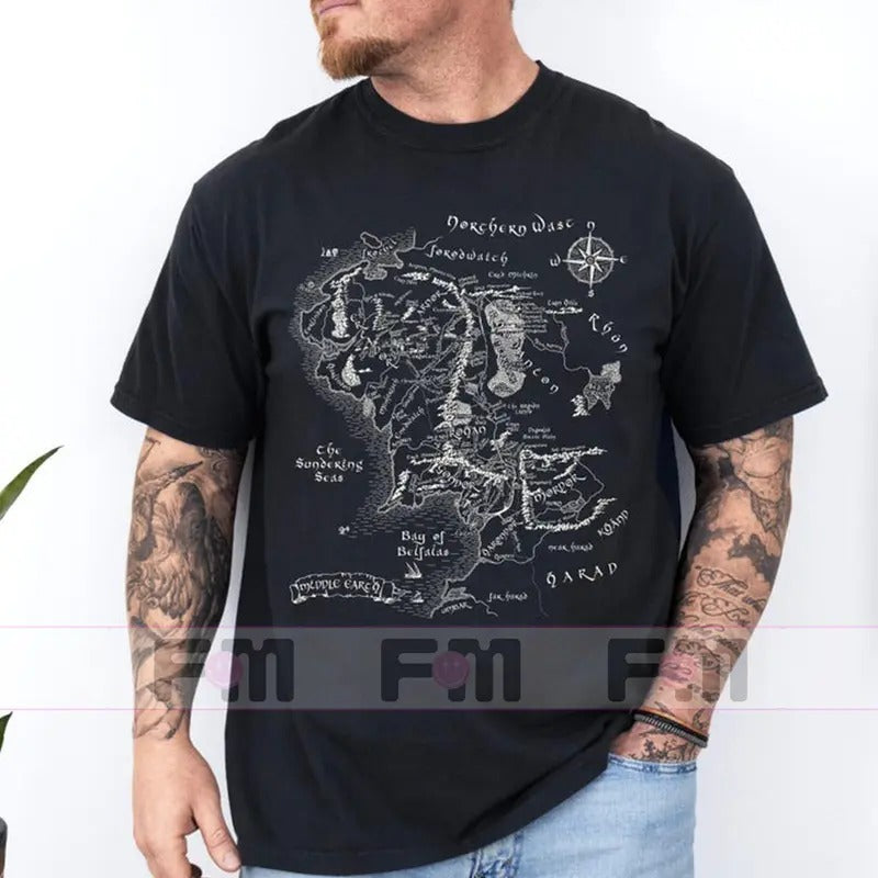 Middle Earth Map Shirt, LOTR merch The Hobbit shirt, Lord of the Rings Shirt, LOTR Gift, The Shire Merch, Hobbit core...