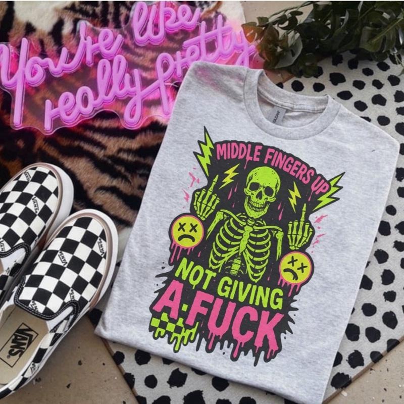 Middle Fingers Up Not Giving A F* Ash Grey T-Shirt - Bleached - Gildan - Unisex Hoodie, Sweatshirt | HypeCrazeTee.com