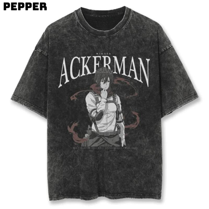 Mikasa Ackerman Washed Vintage Tee, Anime Shirt, Anime Merch, Mikasa Ackerman Shirt, Mikasa Ackerman Merch, Anime Graphic...