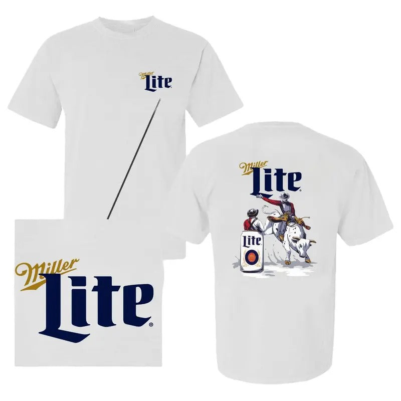 Miler Lite Beer CowBoy Rode T-shirt, 2 Sided Graphic Printed Unisex T-shirts, Casual Classic Cotton Crewneck Short Sleeve...