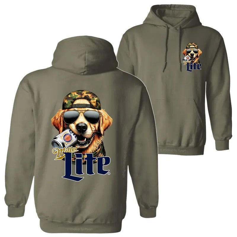 Miler Lite Golden Retriever Hunting Dog Hoodie T-Shirt, 2 Sided Graphic Printed Unisex Classic Comfort Cotton T-Shirt...
