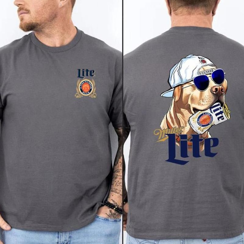 Miller Lite Funny Labrador Cool Style T-shirt 2 Sides Unisex Cotton Fit Menswear Womenswear Hoodie, Sweatshirt