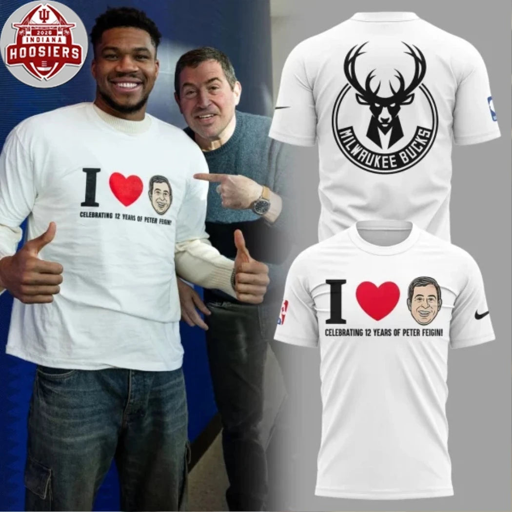 Milwaukee Bucks CELEBRATING 12 YEARS OF PETER FEIGIN White Hoodie T-Shirt