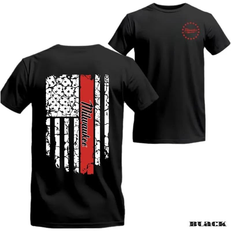 Milwaukee USA FLag 2-sided T-shirt, Graphic Tees For Unisex, Daily Wear, Soft Cotton Crew Neck, Classic Fit, Graphic Tee...
