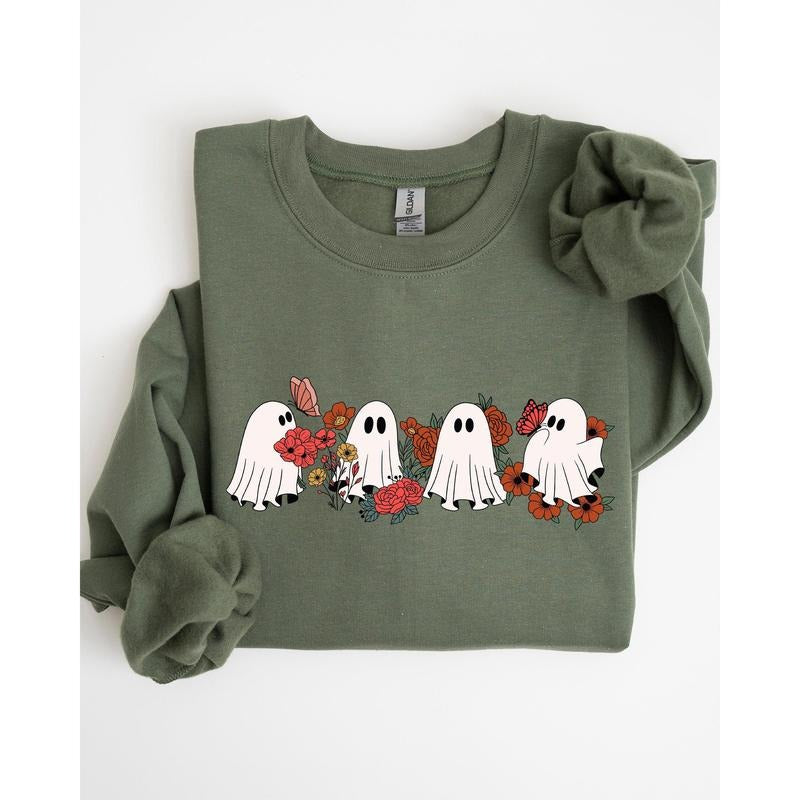 Mini Halloween Ghosts, Cute, Floral, Flowers, Autumn, Fall Sweatshirt T-Shirts, Hoodie | HypeCrazeTee.com