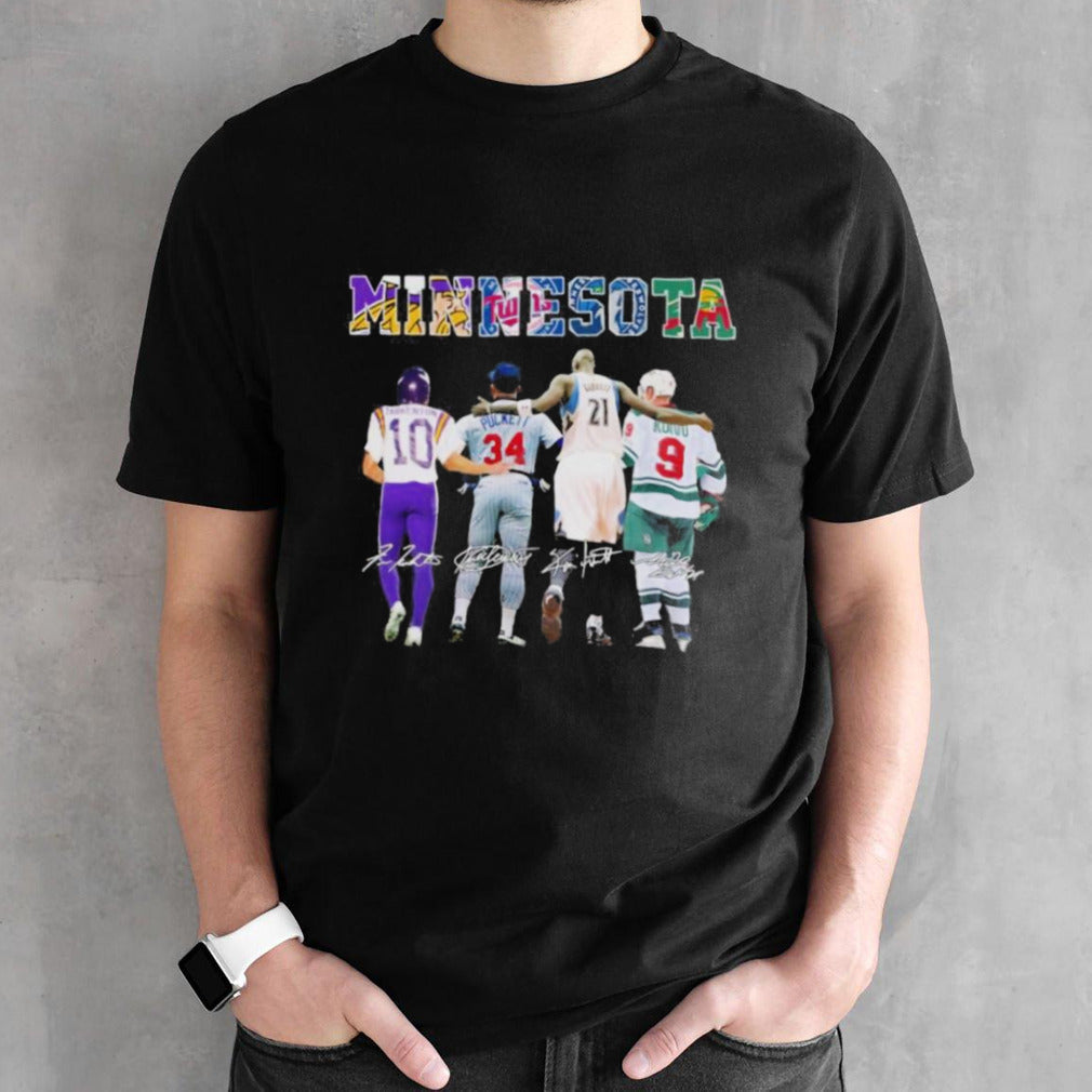 Minnesota Sports Teams Tarkenton Puckett Garnett And Koivu Signatures Shirt