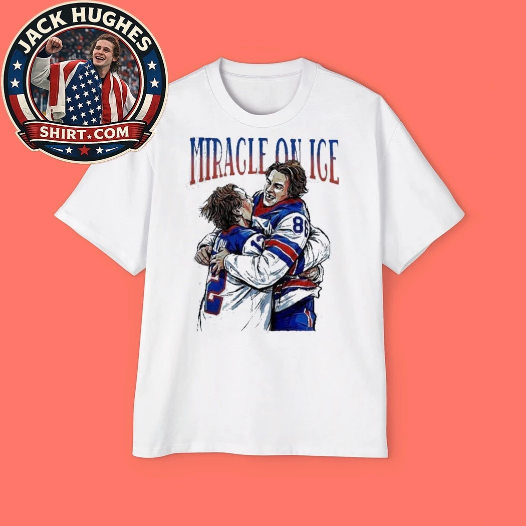 Miracle on ICE Jack Hughes hug Quinn Hughes USA Olympic Gold Medal hockey 2026 T-shirt
