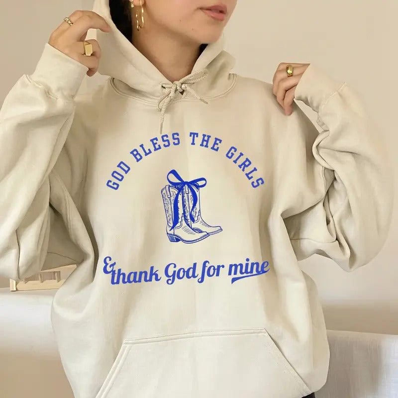 Mmoroney God Bless Girls Shirt, Country Girl Hoodie, Country Concert Outfit, Unisex Sweater Pullover Tee Sweatshirt