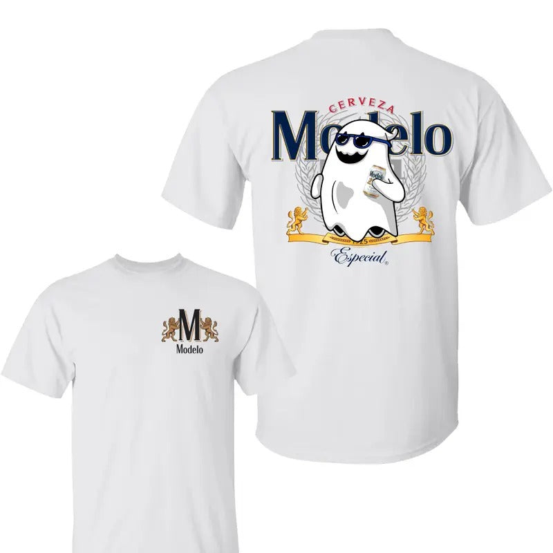 Modelo Ghost Halloween T-Shirt, Modelo Shirt, Halloween Shirt, Unisex Classic Cotton Tee with 2 Sided Graphic Print in...